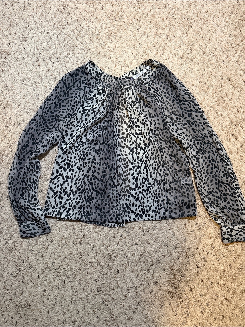 Jennifer Lopez Black and White Leopard-Print Long Sleeve Blouse